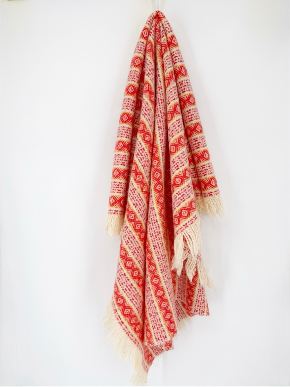 Vintage Pendelton Throw Blanket Virgin Wool Abstract Cream Red Pink Orange